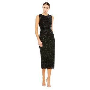 Mac Duggal Black Geometric Embellished Sleeveless Midi Dress Women’s US 4
